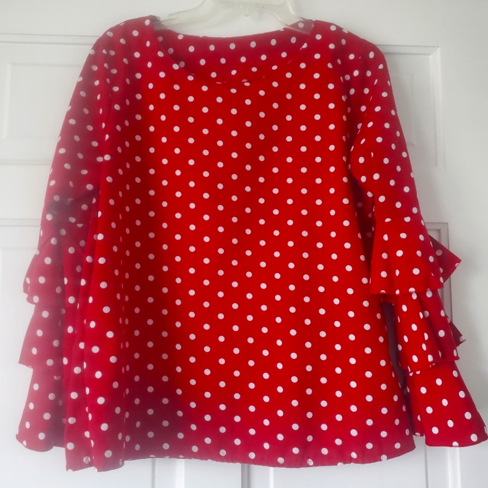Polka dot long sleeve ruffle shirt size M/L